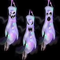 3 Stück Halloween Deko Geist mit Bunt LED Lichtern, 120x50cm Halloween Deko Outdoor Innen Ghost Windsack Geister, für Garten Hof Terrasse Party Horror Hängen Dekoration(B)