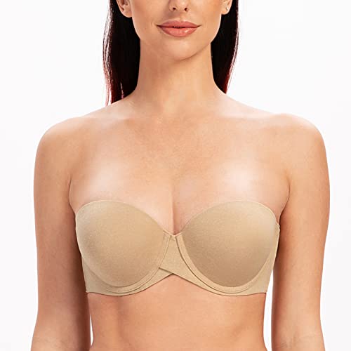 Image of MELENECA Women's Push Up Strapless Bra Padded Underwire Stay Put Lift | Non-slip silicone grip, seamless shaping, lift support and comfortable wear for weddings, dresses and daily outfits