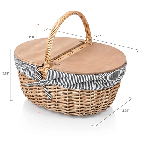 Picnic Time - Country Vintage Picnic Basket With Lid - Wicker Picnic Basket For 2, (Navy Blue & White Stripe) #TOP6