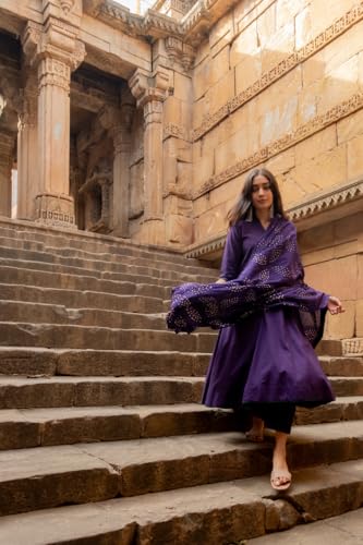 Image of GoSriKi Women's Rayon Blend Solid Anarkali Kurta with Pant & Dupatta