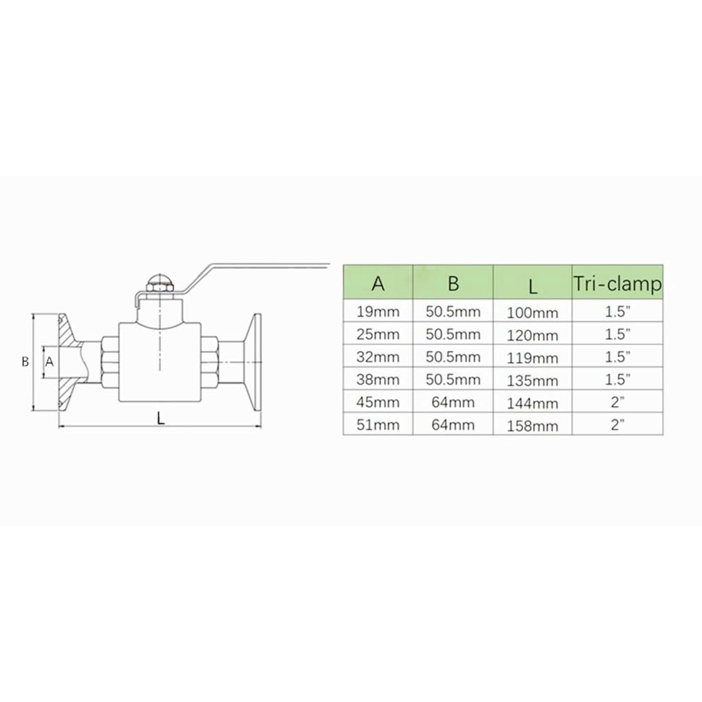 Valvola A Sfera Sanitaria In Acciaio Inox Da 1pcs 304, TRI CLAMP Ferrule Od. For Diario Homebrew. (Size : 32mm x Ferrule 50.5)