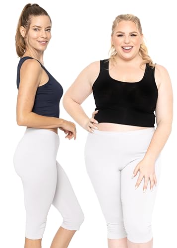 Image of STRETCH IS COMFORT Cotton Capri Leggings, Knee Length Pants, Plus Size | Soft pull-on comfort, lightweight summer feel, ankle option, casual layering, cotton leggings, black capris, under dresses
