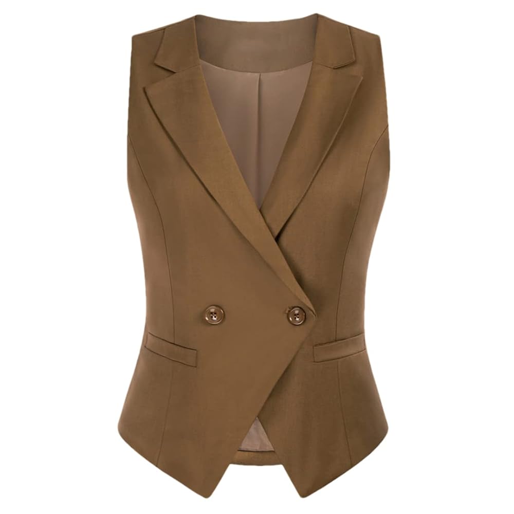 Niiyyjj Women Double Breasted Vest Vintage V-Neck Notch