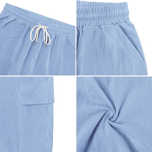 Image of Mens Linen Shorts Casual Drawstring Elastic Waist Cargo Vacation Lightweight Breathable Summer Beach Shorts for Men