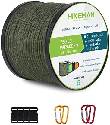 HIKEMAN Nylon 750Lb Paracord 4mm Cord - 50m Parachute Cord with 7 Wires,Multifunction Reflective Outdoor Survival para cord(Orange)