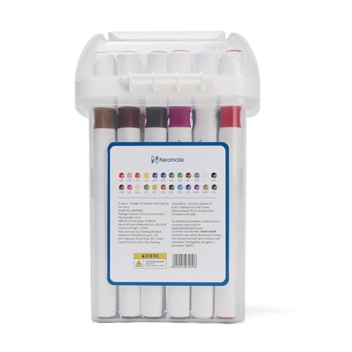 Image of Neomate 24 Pcs Dual-Tip Alcohol Markers Set | Non-Toxic Art Supplies For Kids & Adults | Chisel and Fine Tips For Drawing & Sketching Ideal For Coloring Books, Multicolor