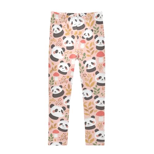 Wusikd Panda Face Girls' Leggings Toddler Doodles Leaves Mushrooms Kids Yoga Pants Dance Active Tights 4T