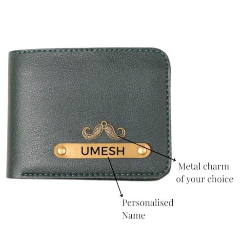 Image of ncgifts Men's Customized Wallet I Personalised Slim Stylish Leather Purse with Name & Charm I Unique Birthday Anniversary Gift for Men Boy Love Husband Employees Clients (Olive)