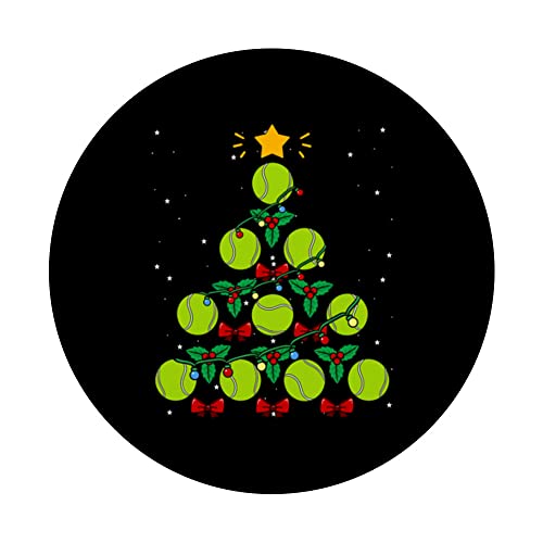 Tennis Ball Christmas Tree Racket Game Sport Nativity Xmas PopSockets Swappable PopGrip, Black - Image 3