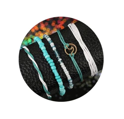 Yalice Boho Layered Turquoise Anklets Wave Rope Ankle Bracelet Beach Foot Chain for Women and Girls (Blue)