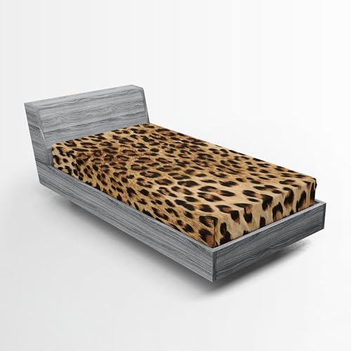 Ambesonne Leopard Print Fitted Sheet Set, Skin Pattern of a Wild Savannah Animal Powerful Panther Big Cat, Bed Cover with All-Round Elastic Deep Pocket 2 Pcs, Twin XL Size, Pale Brown and Black