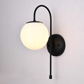 40Watts Frosted Glass Globe Shade Wall Sconce, Contemporary Wall Mounted Light Fixture Lamp (Without Bulb, Black )