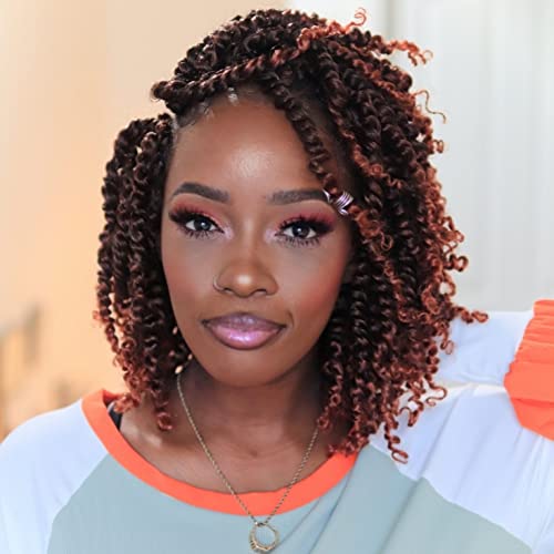 TOYOTRESS Tiana Passion Twist Hair - 10 inch 6 Pcs Pre-twisted Crochet Braids Ombre Brown, Synthetic Braiding Hair Extension ( 10 Inch, T350)