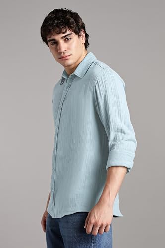 Image of FYLTR Men's 100% Cotton Solid Color Textured Shirt - Full Sleeves | Casual Shirts for Men | Comfortable & Soft | Stylish Shirt