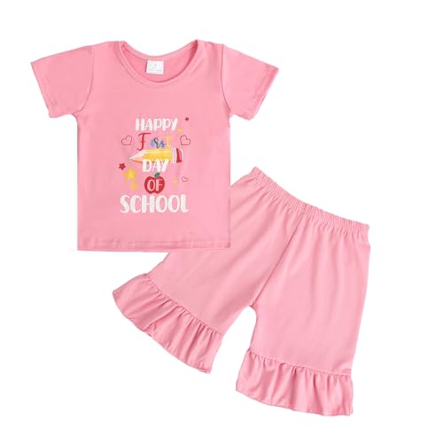 Image of Toddler Girls Back to School Pencil Outfits Set Ruffle T-Shirt Dress and Pants Outfit Set 3-8Years