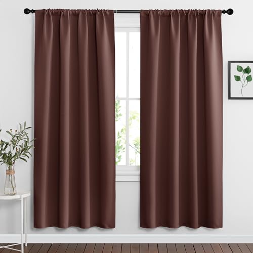 RYB HOME Rod Pocket Blackout Curtains for Bedroom Kitchen Living Room Office Light Block Energy Efficiency Glass Window Treatment Drapes, W 42 x L 63 inch, Chocolate Brown,2 Panels