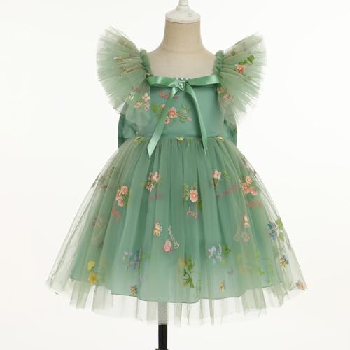 IBTOM CASTLE Flower Girl Ruffe Dress Floral Embroidery Princess Flutter Sleeve Party Dress Bowknot Wedding Bridesmaid2