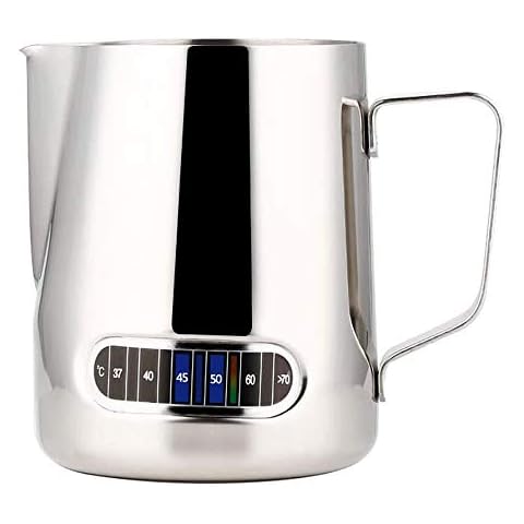 Milk Pitcher 600ml Stainless Steel Milk jug Frothing with Thermometer for Coffee, Cappuccino, Espresso, Latte Art Cover