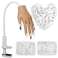 Yokilly Übungshand Für Nageldesign,Silikon-Nagel-Übungshand Mit 200 Stück Nail Tips,Flexibles Bewegliches Nagel Hand Übungsmodell,Verstellbare Gefälschte Hand-Nagelkunst-Werkzeuge (Neue Silikon Hand)