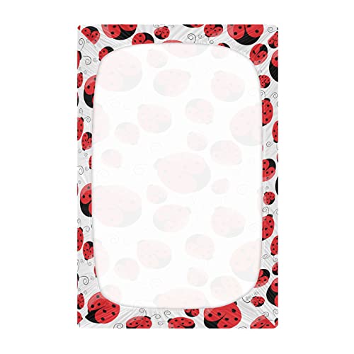 Image of Ladybug Ladybird Crib Sheets Soft Breathable Fitted Baby Playard Sheets Mattress Cover for Girl Boy, 39 inch x 27 inch x 5 inch