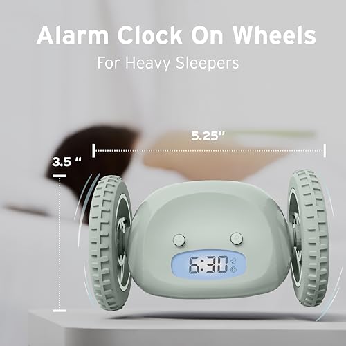 Image of CLOCKY Alarm Clock on Wheels - Loud Rolling Alarm Clock for Heavy Sleepers | Runaway Clock that Jumps & Runs to Wake You Up | Funny Unique Gift for Adults, Teens & Kids Bedrooms (Sage)