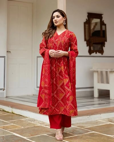 Image of ANNI Designer Women's Rayon Viscose Anarkali Printed Kurta with Pant & Dupatta