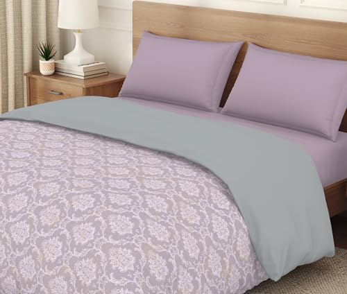Image of Welspun Arlo Double Bed Quilt Comforter, 2-in-1 Reversible, Lightweight AC Quilt Blanket, Soft Breathable Microfiber for All Seasons & Winter Use, 200x200 cm Double Bed Quilt, Light Lilac