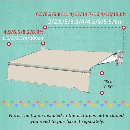 Toile de store banne rétractable 550x250cm polyester marron clair - 8