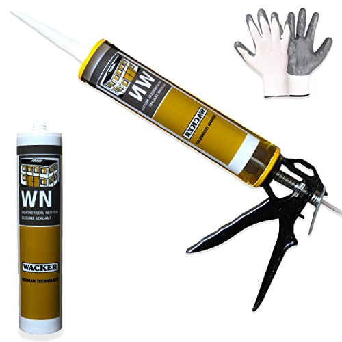 Image of Buildingshop X Wacker WN Silicon Glue Sealant and Gap Filler (10.1 oz Tube) For Waterproofing Windows, Aquarium, Tiles, Kitchen Also For Bonding Gel Gun (Wacker WN + Gun Kit) (Sealant Color White)