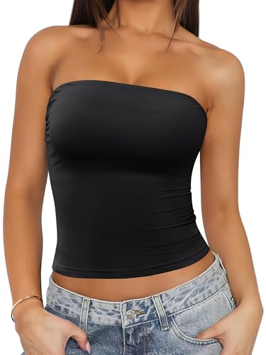 Caracilia Womens Tube Tops Strapless Crop Top Basic Sleeveless Bandeau 2025 Summer Sexy Going Out Outfits