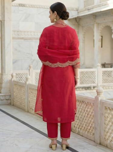 Image of INDO ERA Women's Embroidered Viscose Rayon Straight Kurta Pant with Dupatta Set