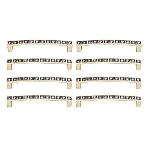 YHKJ 8pcs-Modern Premium Crystal Glass Rhinestone Cabinet Handle Handle Clear Shiny Handle U-Shaped Door Handle Handle Handle, 5.3" Long (5.03" Hole Center), Gold, Zinc Alloy