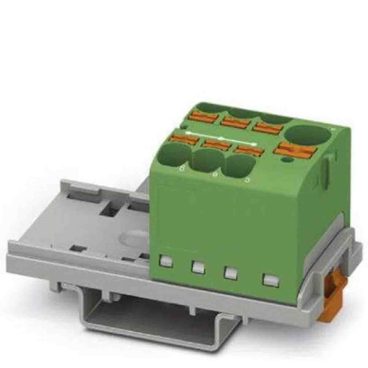 PHOENIX CONTACT PTFIX 10/6X4-NS35 GN Verteilerblock, 800 V, 63 A, Anzahl der Anschlüsse 7, Querschnitt 0,2 mm²-6 mm², AWG 24-10, Breite 28,6 mm, Grün, 8 Stück