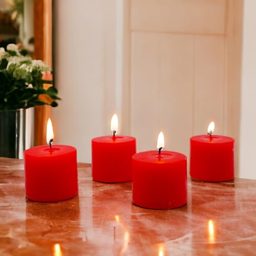 Image of Hosley Set of 30 Unscented Pressed Red Votive Candles - Bulk Pack, Clean-Burning, Long-Lasting 10-12 Hour Burn Time - Ideal for Weddings, Home Decor, Spa, and Events