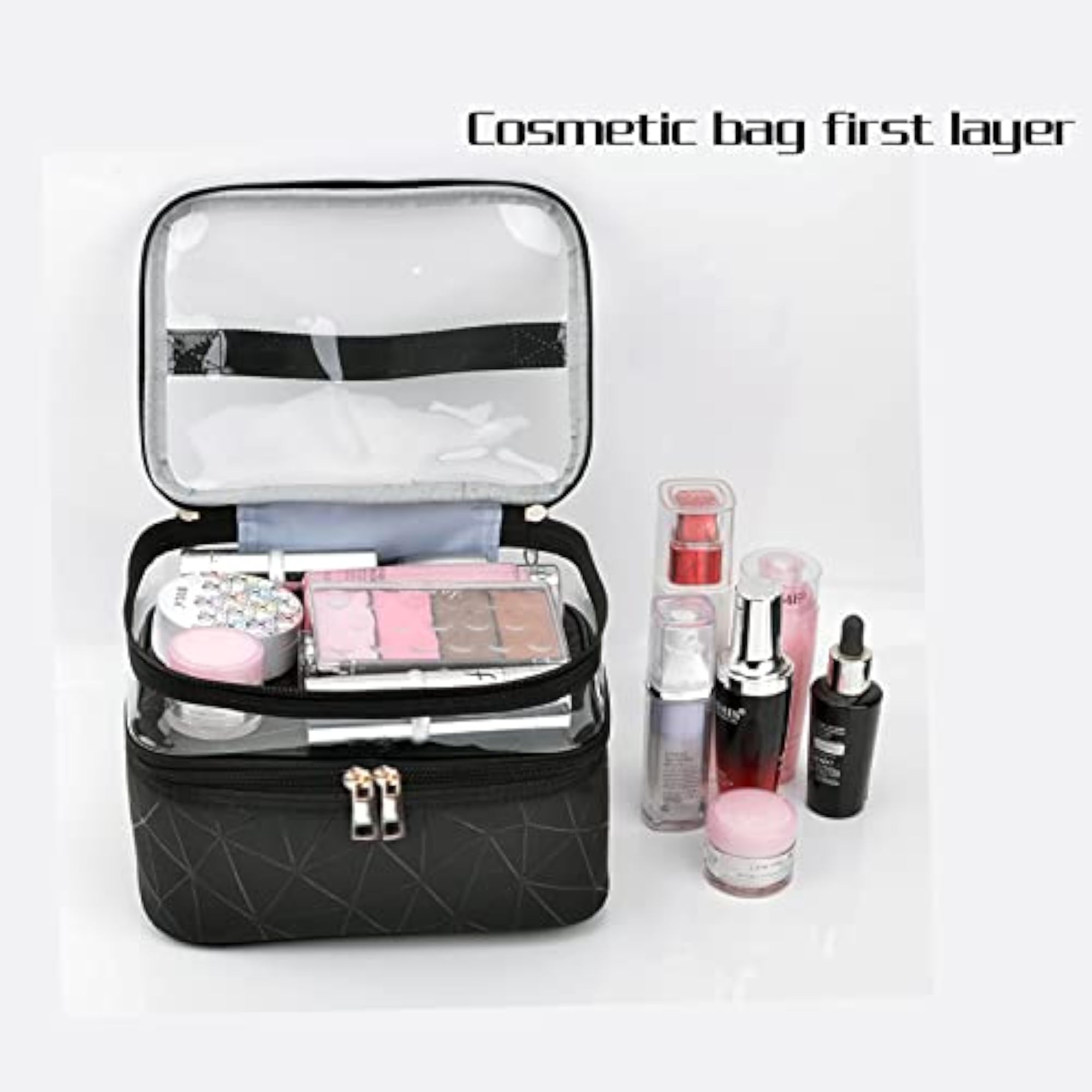 Portable Double Layer Waterproof Makeup Bag, Travel Cosmetic Organizer