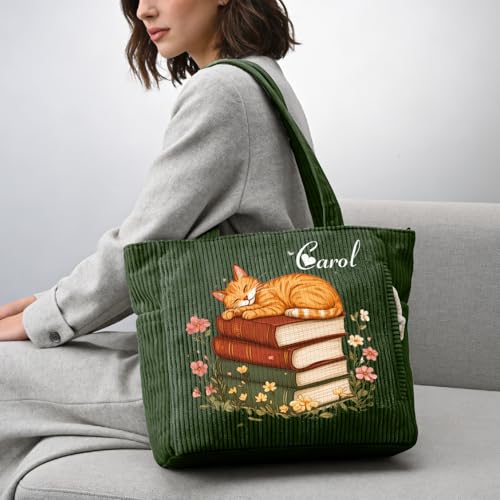 Bolso tote de felpa para mujer, personalizable con nombre, grande, con cremallera, para trabajo, viaje y compras, ideal como regalo para el Día de la Madre, graduación o cumpleaños miniatura 2