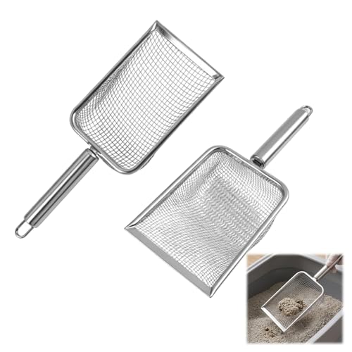 2 Pièces Tamis de Jardin, Tamis À Compost En Métal , Pelle À Litière pour Chat avec Poignée Antidérapante, Tamis En Acier Inoxydable de 3.8 mm Et 5 mm,...