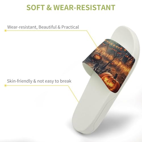 Dark Night Halloween Pumpkin Funny House Sandals Non Slip Shower Slippers Quick Drying Bathroom Shoes for Women Men3