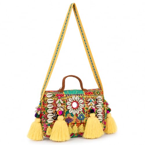 Image of MOMISY Handicraft Handmade Cotton Ethnic Rajasthani Embroidered Banjara Bags for Women Sling Clutch with Handle Purses for Ladies Girls