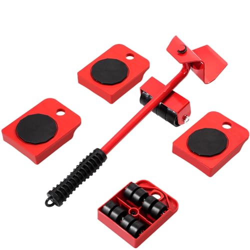 Vivicreate Furniture Lifter Mover Tool Set with Wheels Heavy Duty Moving Dolly Kit for Sofa Bed Cabinet Washing Machine Appliance Sliders Rollers Easy Moving Tool llantas para Mover muebles (RED)