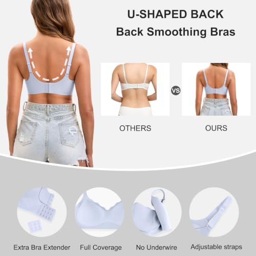 Image of Womens Seamless T-Shirt Bras 3 Pack Wireless Comfy Jelly Bra, Full Coverage Bralette No Show Under Clothes