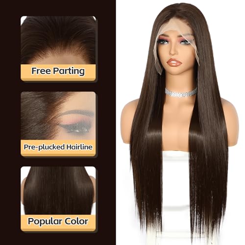 Sapphirewigs Brown Straight Lace Front Wigs 13x6 Long Straight Wig for Women Lace Front Synthetic Hair 150% Density Party Daily Wear Heat Resistant 26inch - Image 3