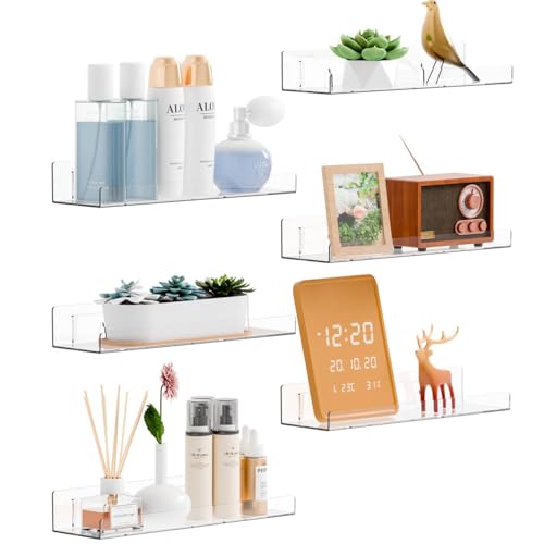 Image of Yieach Acrylic Shelves for Wall Storage No Drilling Self Adhesive Shelves Transparent Stick On Bathroom Wall Shelf Organizer Floating Plastic Shelves for Perfume Funko Lego