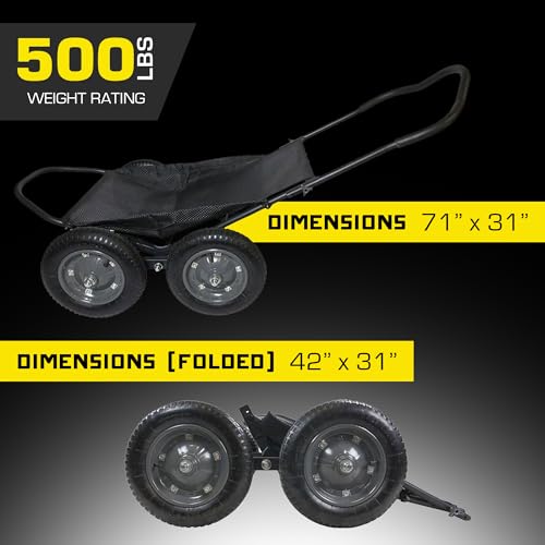 Hawk Crawler All-Terrain Multi-Use Deer Cart with Dual Pivoting Axles, 500 lb Capacity, Black - Hunting Hauler with Folding Frame and Versatile Sling for Easy Hauling of Game, Firewood & Bait