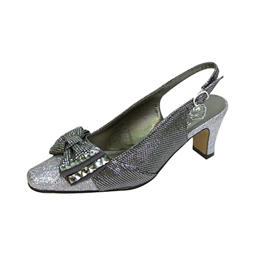 Floral Megan Women's Wide Width Dress Slingback Shoes with Metallic Bow