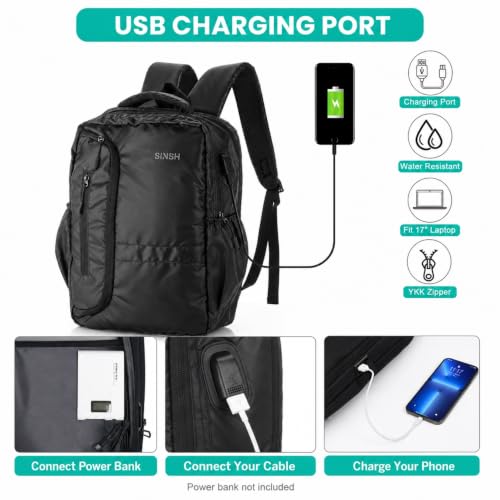 Image of SINSH Anti-Theft Laptop Backpack Aja | Water Resistant 15.6 Inch Bag With USB Charging Port | Travel Office Daily College Backpack Black For Men Women