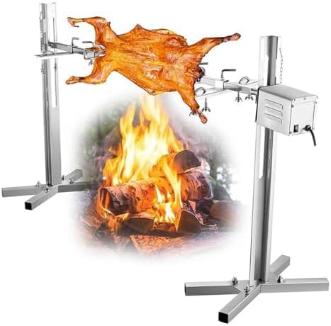 Rotisserien-Rod-Kit aus Edelstahl für ganzes Huhn, Lamm & Schwein mit 15W Motor, 70Kg Kapazität, höhenverstellbare Basis für Grill-Camping-Picknick im Freien