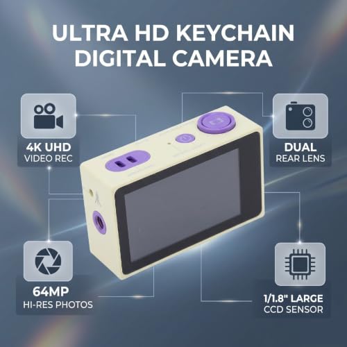 Cámara digital 4K, 64MP con sensor CCD y zoom óptico 1x miniatura 4