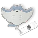 Cute Stingray Badge Reel Retractable for Nurse Nursing RN CNA Doctor Medical Worker & Teacher | Funny Ocean Animal Pediatric Nurse Badge Holder with Alligator Clip & 24” Durable Nylon Cord | Acrylic
