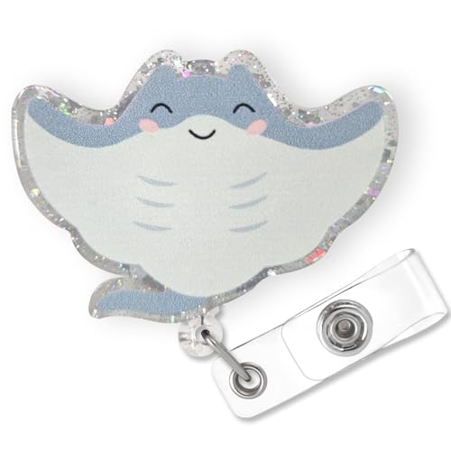 Cute Stingray Badge Reel Retractable for Nurse Nursing RN CNA Doctor Medical Worker & Teacher | Funny Ocean Animal Pediatric Nurse Badge Holder with Alligator Clip & 24” Durable Nylon Cord | Acrylic